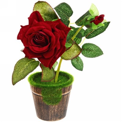 Цветы искусственные в горшочке с мхом "Роза бордо" h 25см