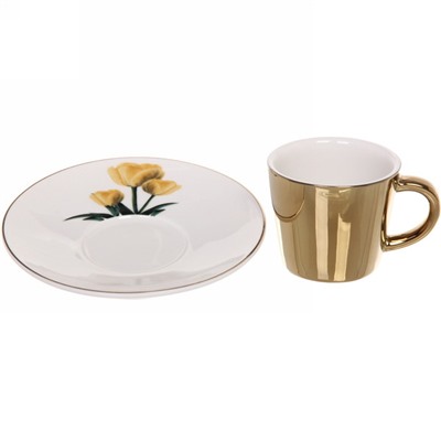 Кофейная пара (зеркальная кружка 90мл+блюдце) анаморфный дизайн "Тюльпаны желтые"