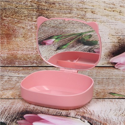 Зеркало настольное с органайзером для косметики "Beauty - Cat", цвет розовый, 17*13*6,5см