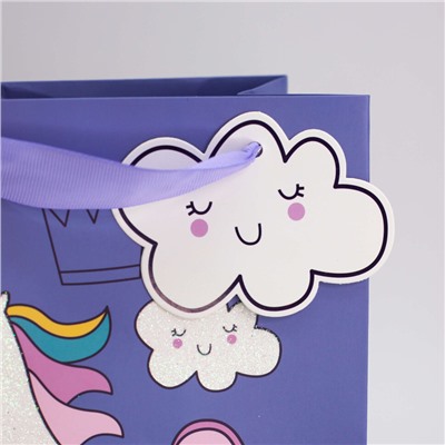Пакет подарочный (S) "Unicorn and clouds", purple (18*23*10)