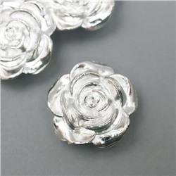 Кабошон "Роза", цвет серебро 12 мм