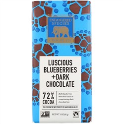 Endangered Species Chocolate, Luscious Blueberries + Dark Chocolate, 72% Cocoa, 3 oz (85 g)