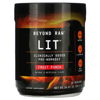 GNC Beyond Raw, LIT, Clinically Dosed Pre-Workout, Fruit Punch, 14.01 oz ( 397.2 g)