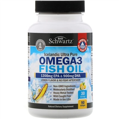 BioSchwartz, рыбий жир с омега-3, лимонный вкус, 1200 мг ЭПК, 900 мг ДГК, 90 мягких таблеток