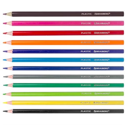 Карандаши цветные пластиковые Brauberg (Брауберг) Premium, шестигранные, грифель мягкий 3 мм, 12 цветов