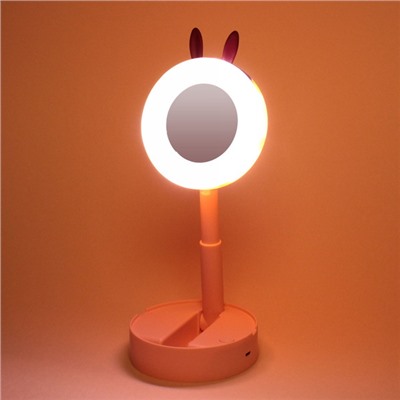 Настольная лампа складная с зеркалом "Marmalade-Чудо кролик" LED цвет розовый