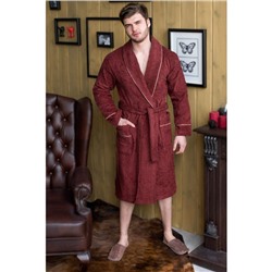 Халат мужской, шалька, размер 56, бордовый, махра