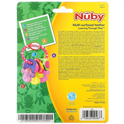 Nuby, Soothing Teether, Icy Bite Keys, 3+ Months, Perfectly Pink, 1 Count