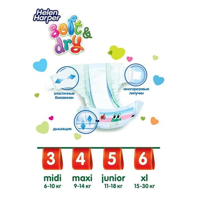 Детские подгузники Helen Harper Soft & Dry Junior (11-25 кг), 10 шт.