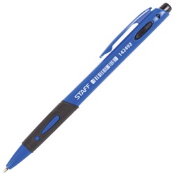 Ручка шариковая автоматическая с грипом Staff (Стафф), синяя, корпус синий, узел 0,7 мм, линия письма 0,35 мм