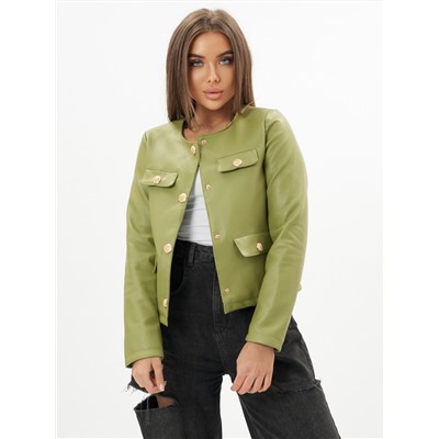 Короткая кожаная куртка женская зеленого цвета 245Z