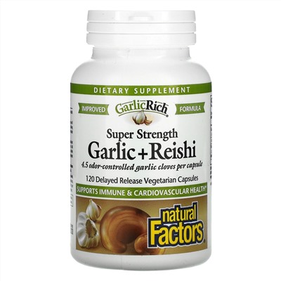 Natural Factors, GarlicRich, Super Strength Garlic + Reishi, 120 Delayed Release Vegetarian Capsules