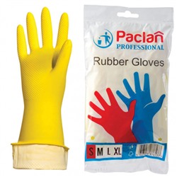 Перчатки хозяйственные латексные, х/б напыление, размер S (малый), желтые, PACLAN Professional