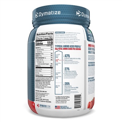 Dymatize Nutrition, ISO100, гидролизованный 100% изолят сывороточного протеина, клубника, 725 г (1,6 фунта)