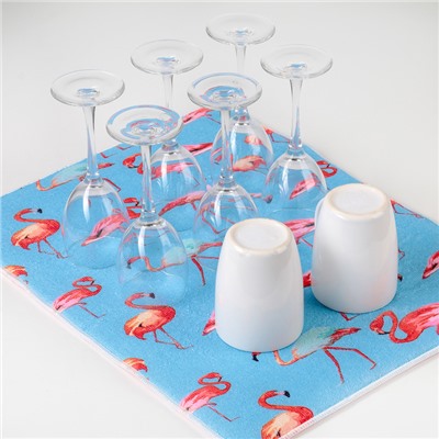 Салфетка для сушки посуды Доляна «Фламинго», 38×51 см, микрофибра
