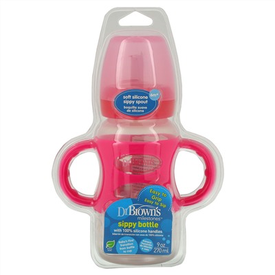 Dr. Brown's, Wide-Neck Sippy Bottle, 6M+, Pink, 9 oz (270 ml)