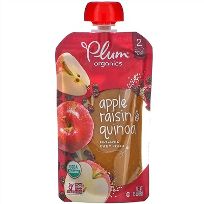 Plum Organics, Organic Baby Food, 6 Months & Up, Apple Raisin & Quinoa, 6 Pouches, 3.5 oz (99 g) Each