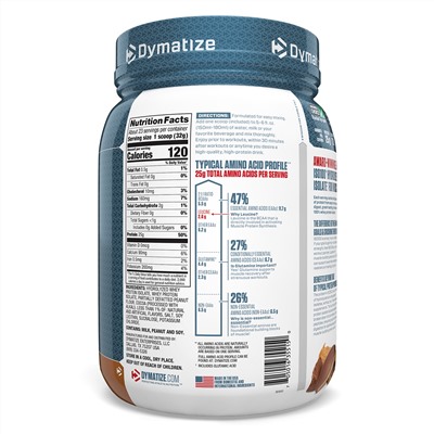 Dymatize Nutrition, ISO100, гидролизованный 100% изолят сывороточного протеина, шоколад и арахисовое масло, 725 г (1,6 фунта)