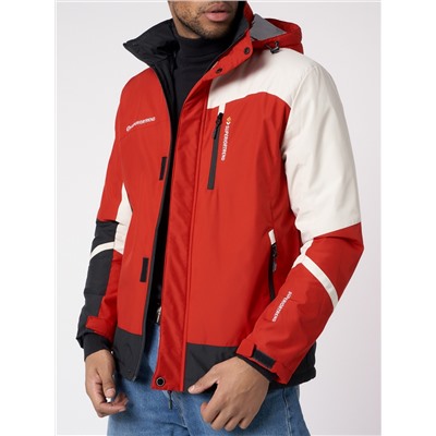 Куртка спортивная мужская с капюшоном красного цвета 3589Kr