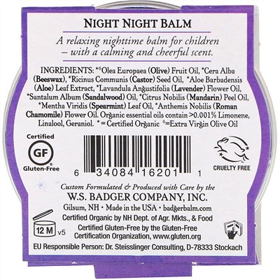 Badger Company, Organic, Night-Night Balm, Lavender & Chamomile, .75 oz (21 g)