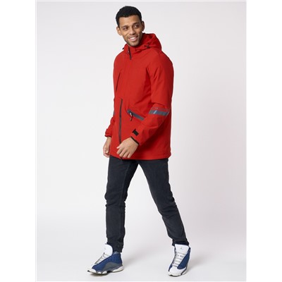 Куртка мужская удлиненная с капюшоном красного цвета 88611Kr
