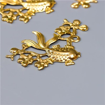 Декор металл для творчества "Рыбка в цветах" золото WA-643 3,7х6,8 см