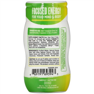 Zhou Nutrition, Energy + Focus, Nutrient-Infused Water Enhancer, Orange, 1.69 fl oz (50 ml)