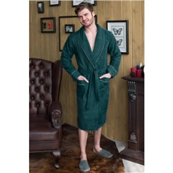 Халат мужской, шалька+кант, размер 50, цвет зелёный, махра