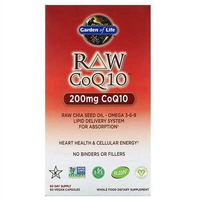 Garden of Life, RAW CoQ10, 200 мг, 60 веганских капсул