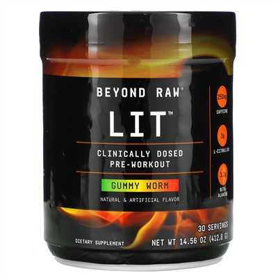 GNC Beyond Raw, LIT, Clinically Dosed Pre-Workout, Gummy Worm, 14.56 oz (412.8 g)