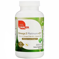 Zahler, Omega 3 Platinum+D, усовершенствованная омега-3 с витамином D3, 2000 мг, 90 капсул