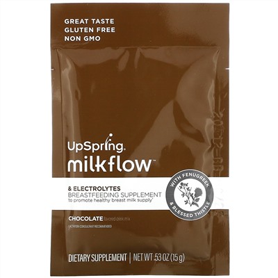 UpSpring, MilkFlow, Fenugreek & Blessed Thistle Supplement Drink, Chocolate , 16 Packets, (15) g Each