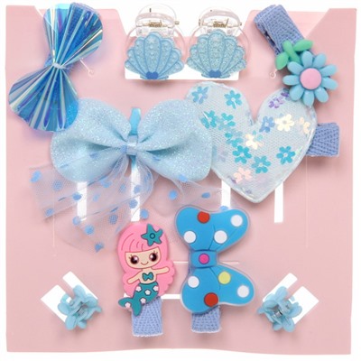 Аксессуары для волос детские "Baby Shop- Милли", цвет голубой, (4 краба, 1 резинка, 5 зажимов), 13,7*13,7*2 см