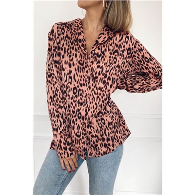 Розово-черная шифоновая блузка с расцветкой под леопарда