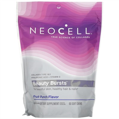 Neocell, Beauty Bursts, со вкусом фруктового пунша, 2 г, 60 мягких жевательных таблеток