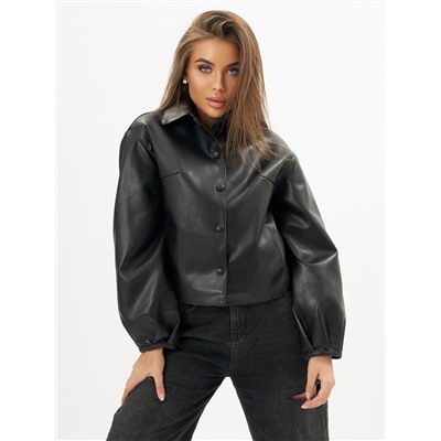 Короткая кожаная куртка женская черного цвета 246Ch