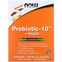 Now Foods, Probiotic-10, пробиотик с инулином, без добавок, 24 пакетика, 72 г (2,54 унции)