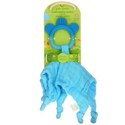 Green Sprouts, Muslin Blankie Teether, 3+ Months, Aqua