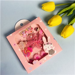 Аксессуары для волос детские "Baby Shop- Лили", цвет розовый, (4 краба, 2 резинки, 4 зажима), 13,7*13,7*2 см