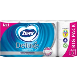 Туалетная бумага Zewa Deluxe (Зева Делюкс), цвет белый, 3-слойная, 8 рулонов