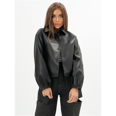 Короткая кожаная куртка женская черного цвета 246Ch