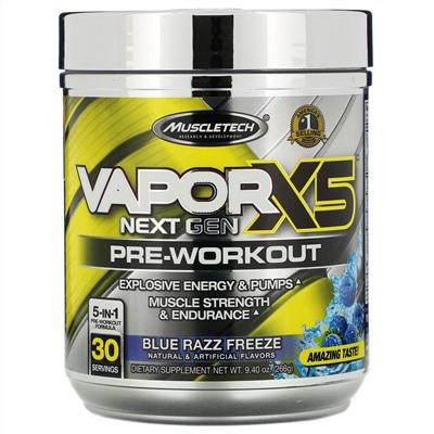 Muscletech, VaporX5, Next Gen, Pre-Workout, Blue Razz Freeze, 9.40 oz (266 g)